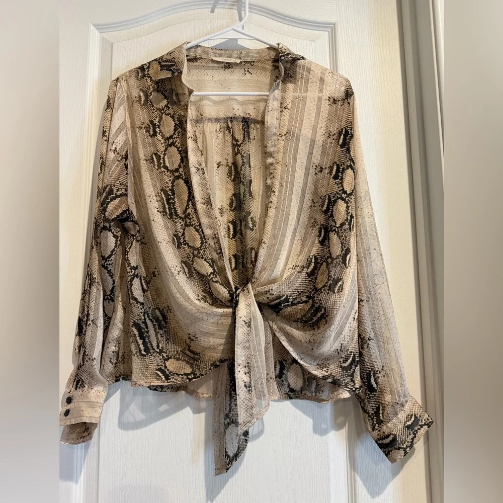 Timing Beige and Brown Patterned Blouse - Picture 1 of 5